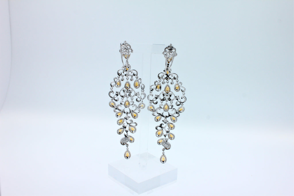 Yellow Sapphire Ornamental Diamond Pave Chandelier Drop 18k White Gold Earrings
