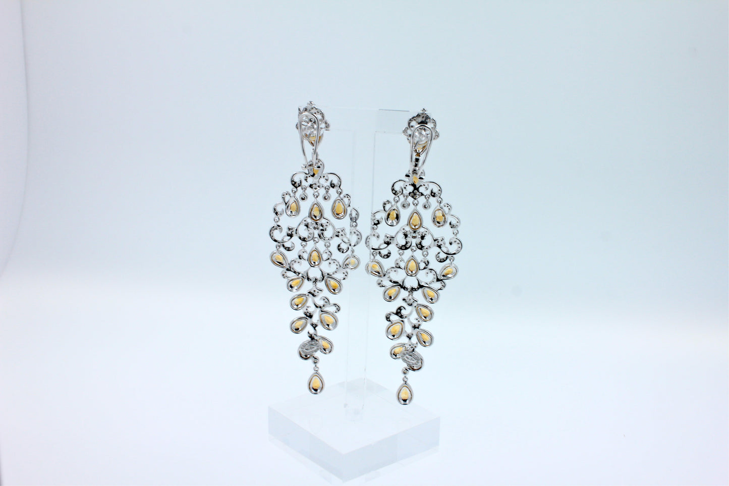 yellow sapphire ornamental diamond pave chandelier drop 18k white gold earrings