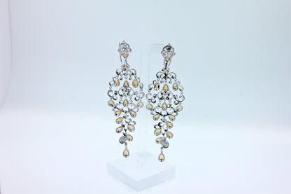 Yellow Sapphire Ornamental Diamond Pave Chandelier Drop 18k White Gold Earrings