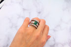 Zambian Emerald 18 Karat White Gold Full Finger Bezel Diamond Baguette Rows Ring