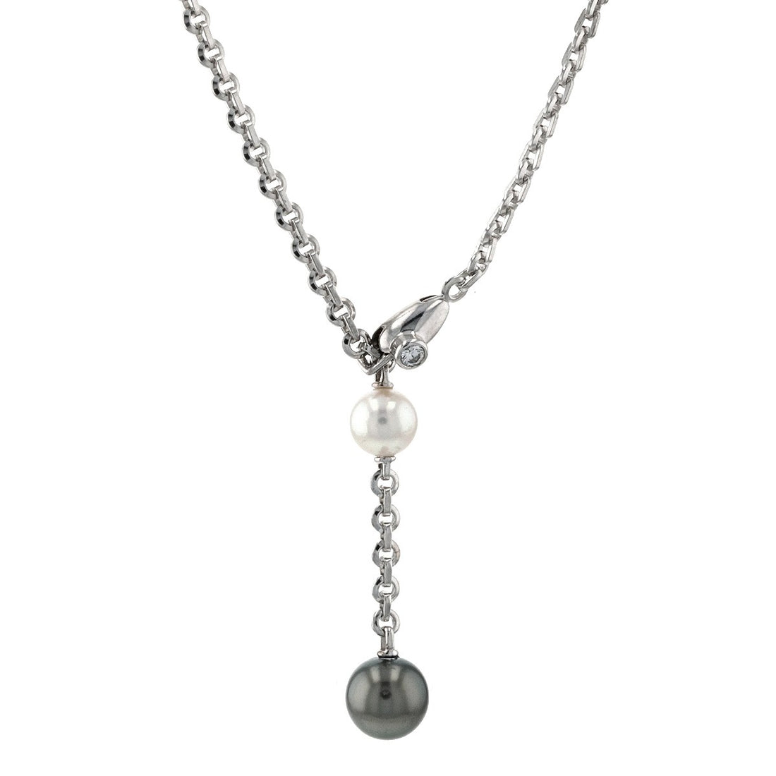 Cartier Diamonds & South Sea White & Grey Pearls 18K White Gold Necklace