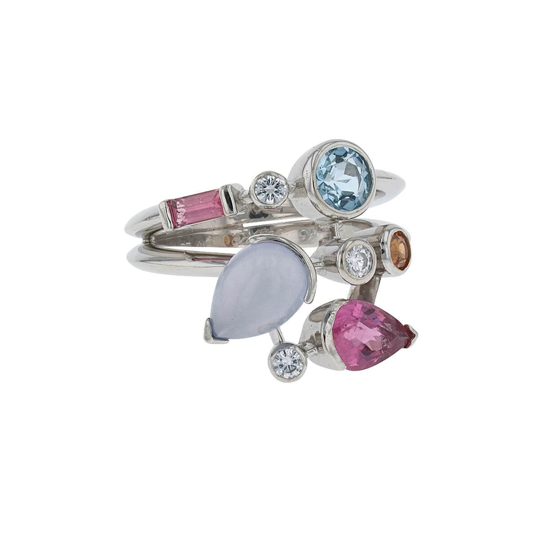 Cartier Meli Melo Diamond Chalcedony Aquamarine Garnet Tourmalines Platinum Ring