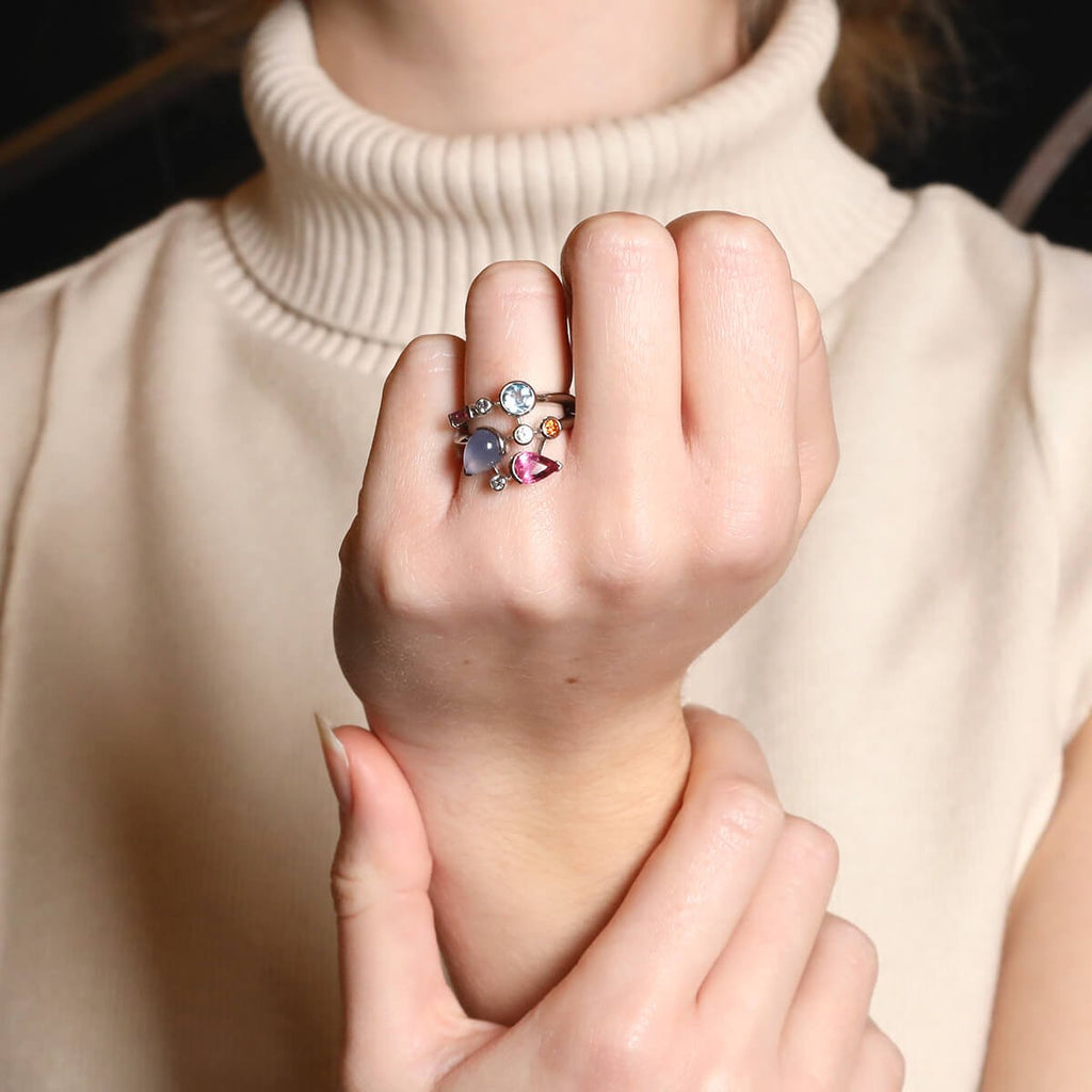 Cartier Meli Melo Diamond Chalcedony Aquamarine Garnet Tourmalines Platinum Ring