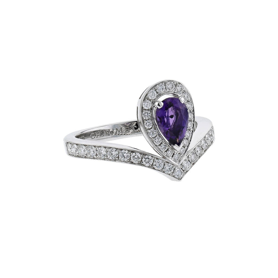 Chaumet Josephine Airette Diamonds &amp; Pear Purple Amethyst 18K White Gold Ring