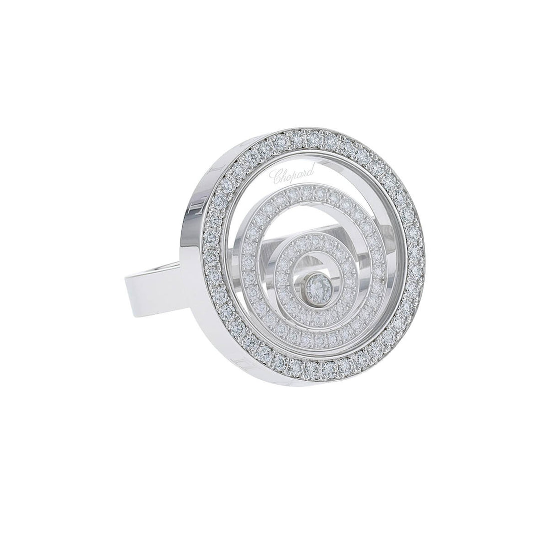Chopard Happy Spirit Diamonds Circle Round Diamond Halo Set 18K White Gold Ring