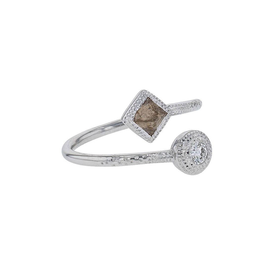 De Beers Talisman Polished & Brown Rough Natural Diamonds 18K White Gold Ring