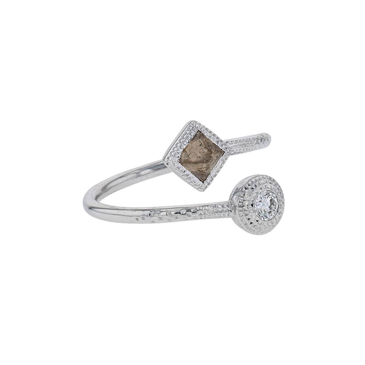 De Beers Talisman Polished &amp; Brown Rough Natural Diamonds 18K White Gold Ring