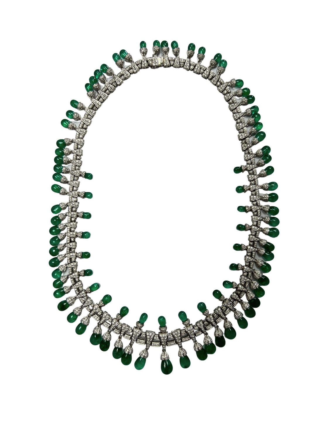 Colombian Emerald Briolette Drops Diamond Pave Princess Necklace
