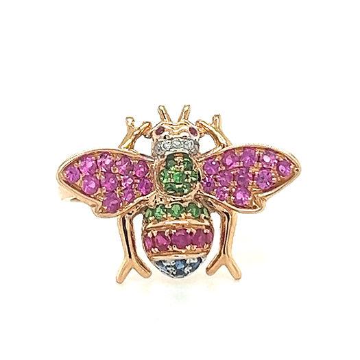 Pink Sapphire & Gemstone & Diamond Pave Bee 18K Rose Gold Animal Ring