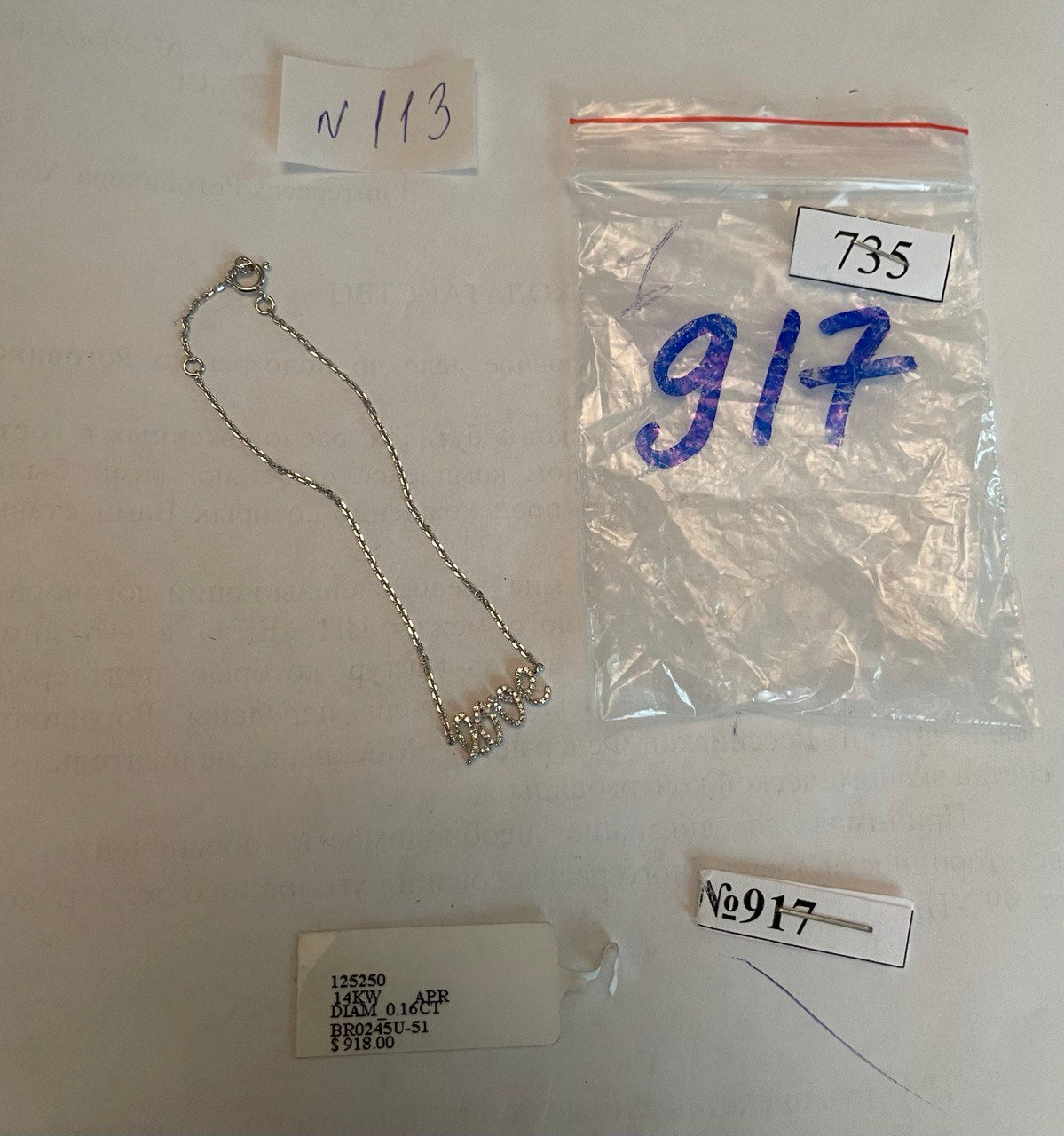 Love Word Romance Romantic White Diamond Pave 14K White Gold Chain Bracelet