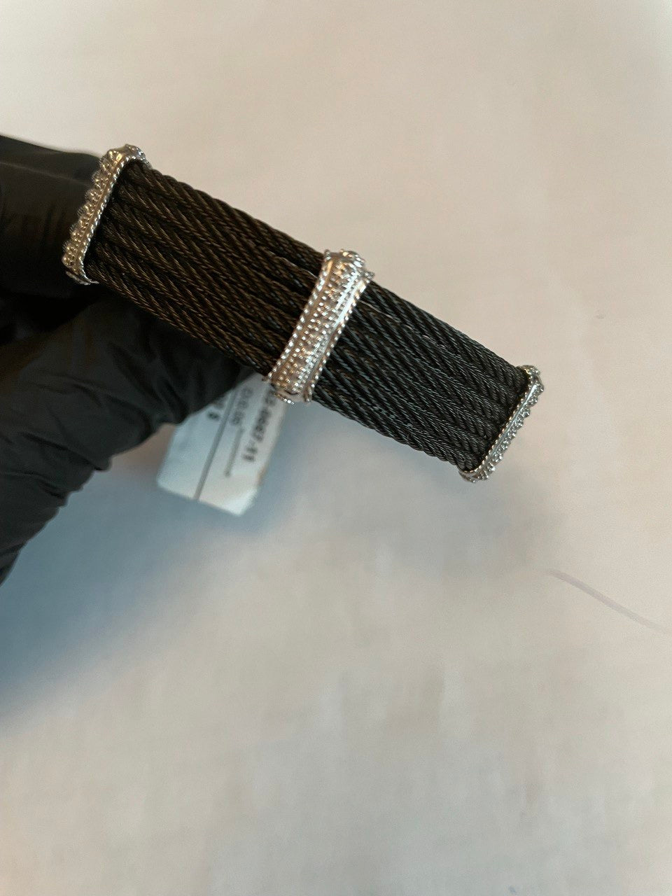 Black Cable Multi Row with 18K White Gold Diamonds Filigree Statement Bracelet