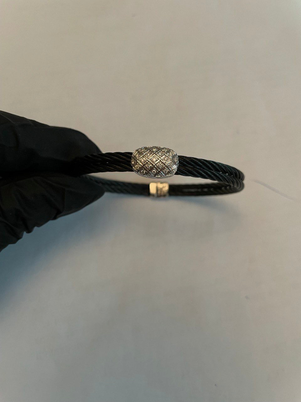 Black Cable Row 18K White Gold Diamonds Filigree Statement Twisted Bracelet