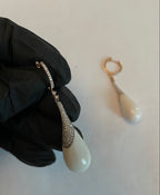 White Agate Cabochon White Pave Diamonds 18 Karat Rose Gold Unique Drop Earrings