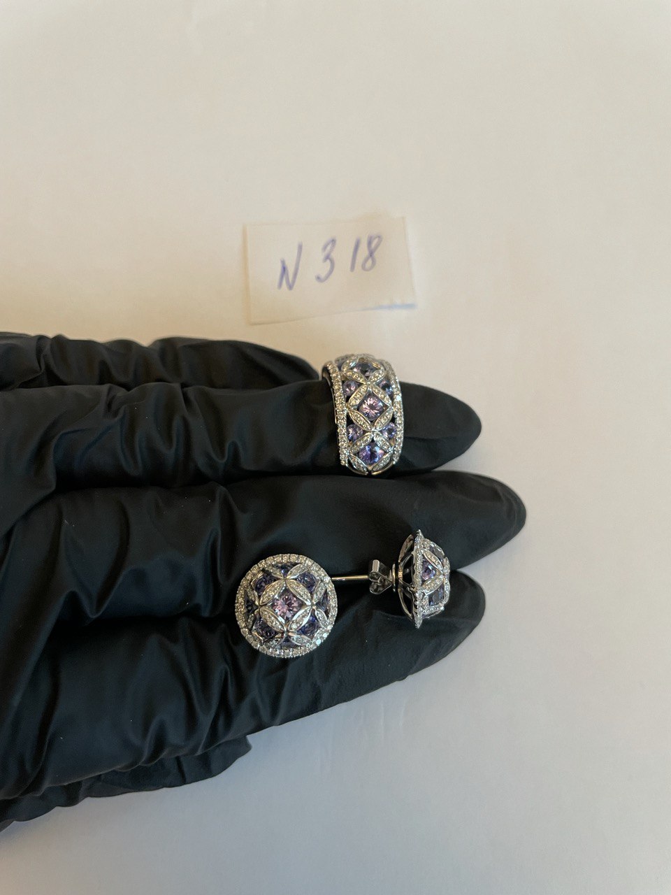 Light Blue Tanzanite White Diamonds 14K White Gold Unique Earrings &amp; Ring Set