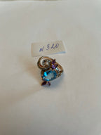 Blue Topaz Purple Amethyst Diamonds Floral Flower 14K Rose Gold Statement Ring