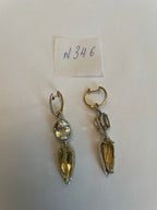 Yellow Lemon Quartz Green Amethyst Prasiolite 14K Gold Drop Diamonds Earrings