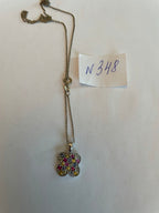 Rainbow Colorful Gemstones Pave 14K White Gold Pendant Necklace