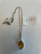 Marquise Orange Amber Citrine Diamond Halo 14K White Gold Pendant Necklace
