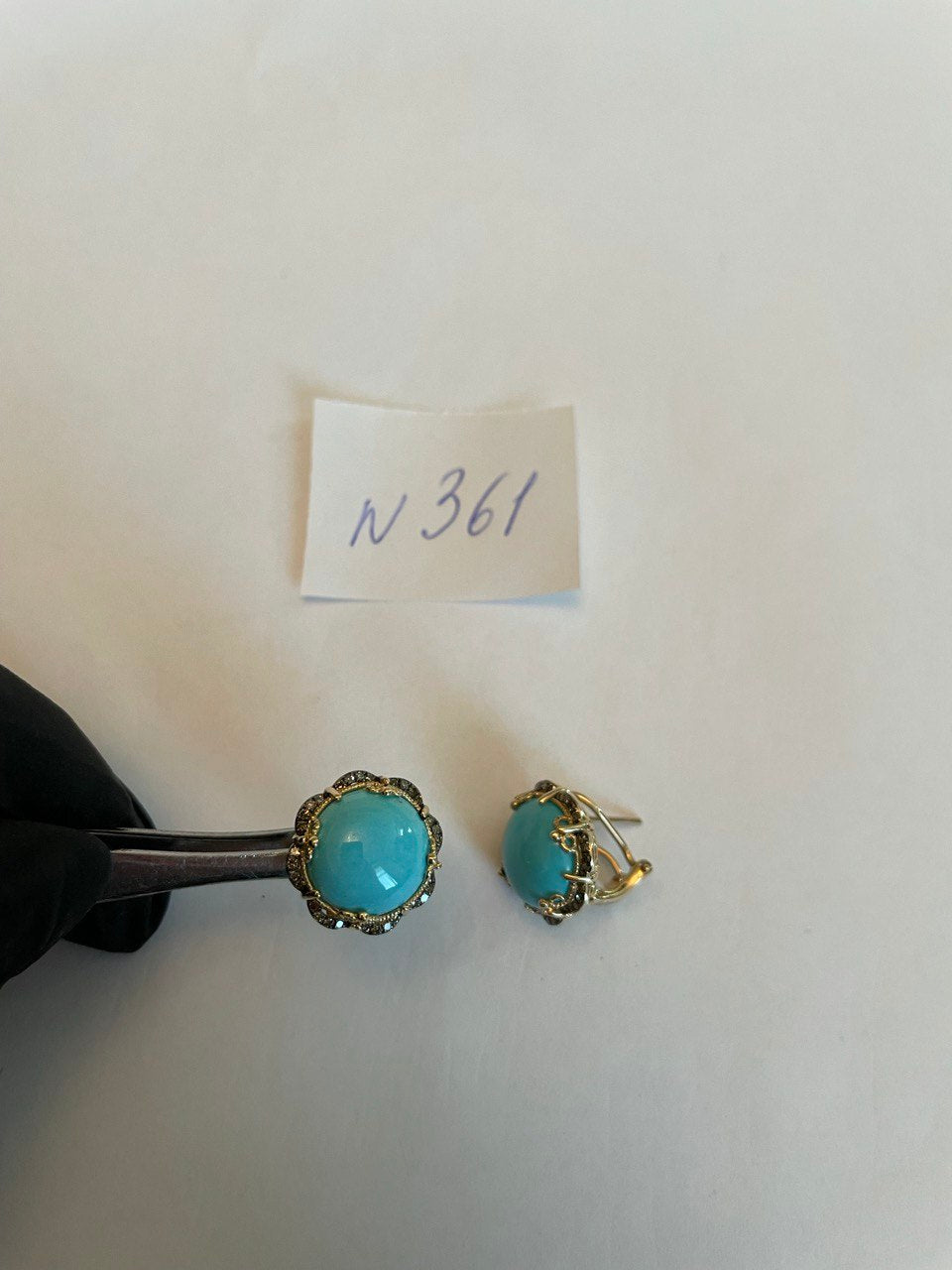 Blue Teal Turquoise Diamonds Halo Floral 14K Yellow Gold Statement Earrings