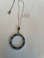 Amethyst Green Tsavorite Blue Sapphire Diamonds 14K White Gold Pendant Necklace