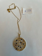 Blue Sapphire White Diamonds Floral Tree Nature 14K Yellow Gold Pendant Necklace