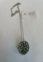 Green Sapphires Pave Set Diamonds 14K White Gold Pendant Necklace