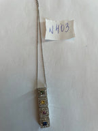 Square Shape Multi Color Sapphires Diamond Halo 14K White Gold Pendant Necklace