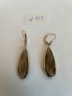 Brown Smoky Quartz Pear Teardrop Shape 14K Yellow Gold Statement Drop Earrings