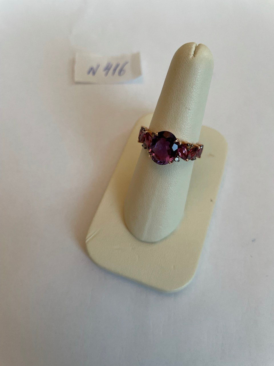 Purple Violet Amethyst &amp; Rhodolite Garnet Diamonds 14K Rose Gold Statement Ring