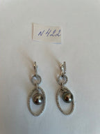 Silver Grey Black Tahitian Pearl Diamonds 14K White Gold Drop Dangle Earrings