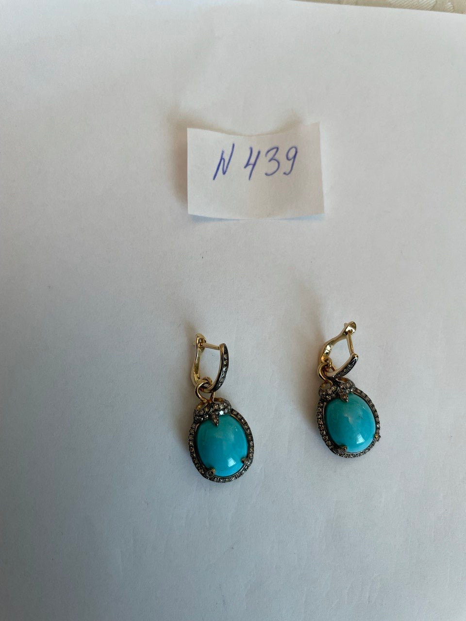 Blue Teal Turquoise Diamonds Halo 14K Yellow Gold Statement Huggie Earrings