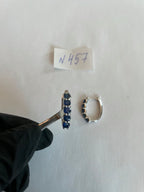 Blue Sapphire Medium Huggie Hoops 14K White Gold Statement Classic Earrings