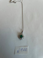Oval Cut Green Emerald Diamond Pave Halo Coral 14K White Gold Pendant Necklace
