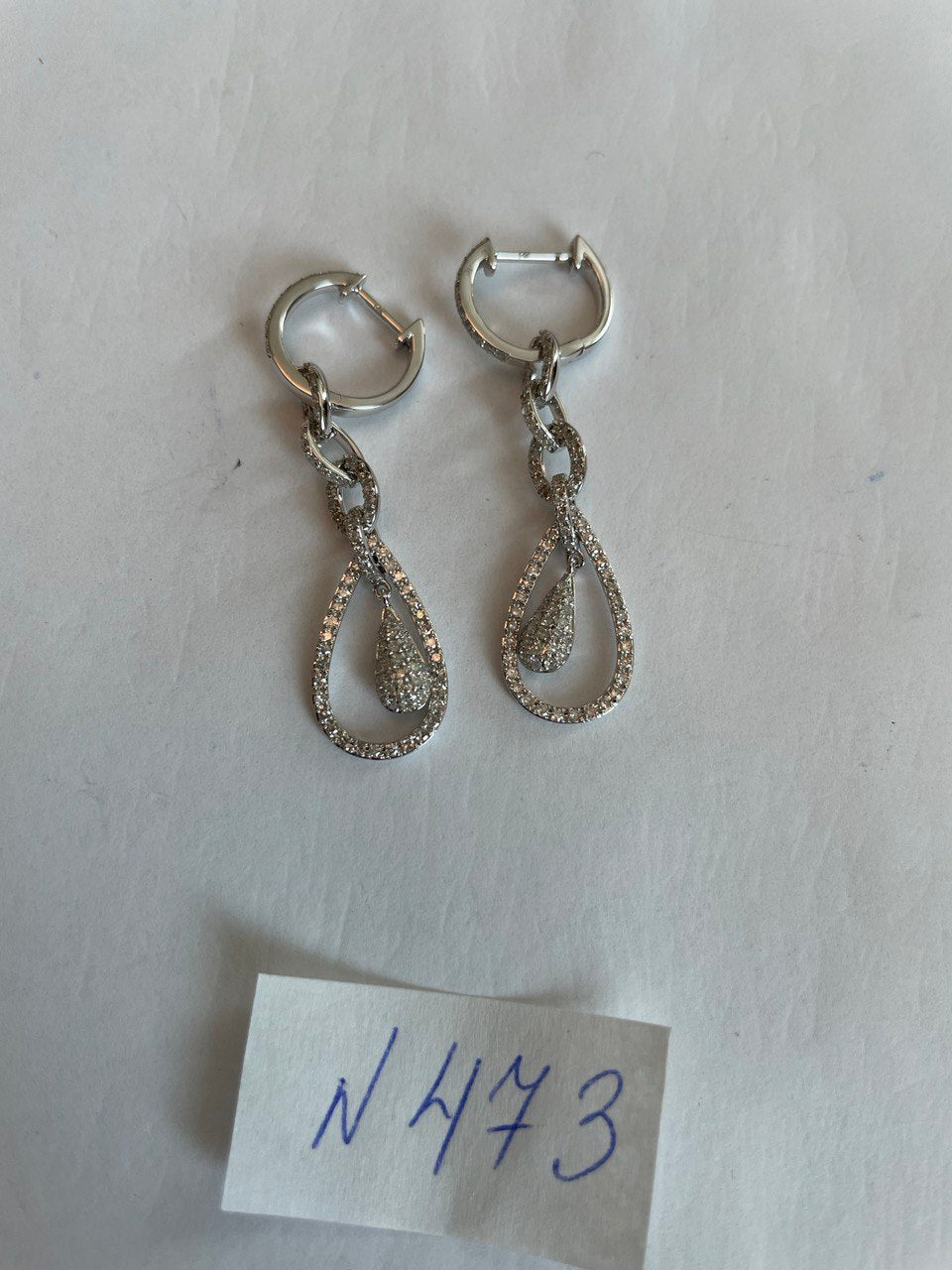 Diamond Pave Set Halo Fancy Shape 14K White Gold Statement Drop Earrings