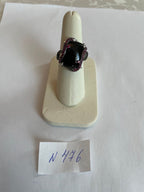 Black Onyx Red Pink Ruby White Diamond Halo 14K White Gold Statement Ring