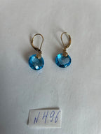 Round Shape Circle Cut Swiss Blue Topaz Diamond 14K Yellow Gold Drop Earrings