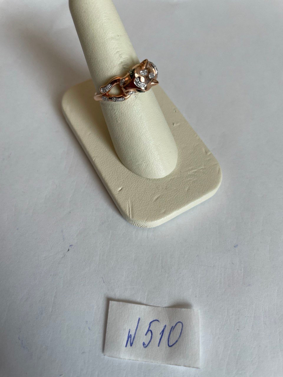 Leopard Panther Cheetah Cat Diamond Flush Set 14K Rose Gold Statement Ring
