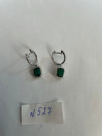 Green Emerald Diamond Halo Set 14K White Gold Statement Drop Earrings