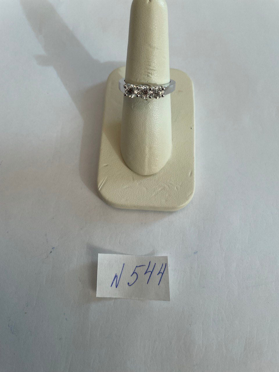 Three Stone Round Shape Brilliant Cut White Diamond White Gold Statement Ring