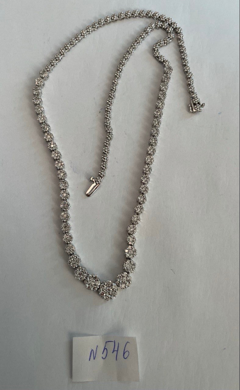 Graduated Brilliant Diamond Cluster Bib White Gold Classic Statement Necklace