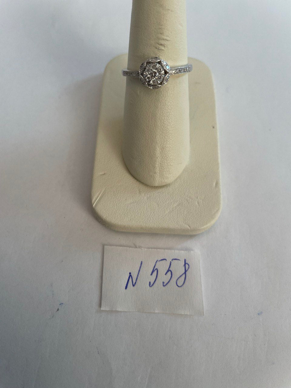 Round Shape Brilliant Cluster Halo Set 14K White Gold Promise Dainty Ring