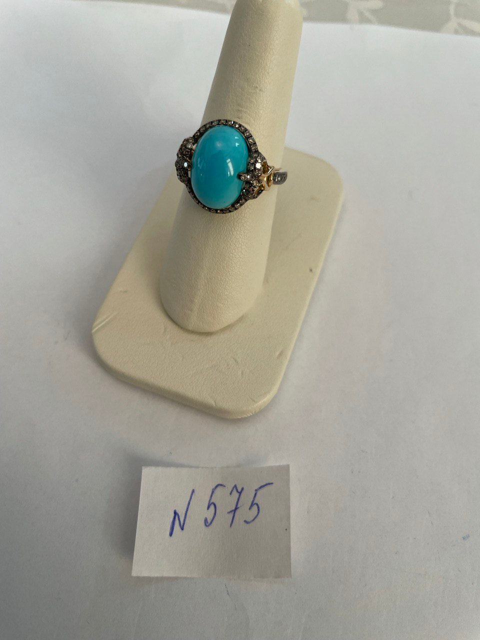 Oval Shape Blue Teal Turquoise Diamond Halo Pave 14K Yellow Gold Ring