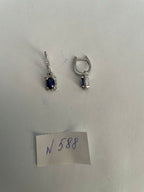 Oval Shape Blue Sapphire 14K White Gold Diamond Halo Huggie Statement Earrings