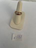 Unique Shape Diamond Channel Set 14K Yellow Gold Cocktail Grooved Dome Band Ring
