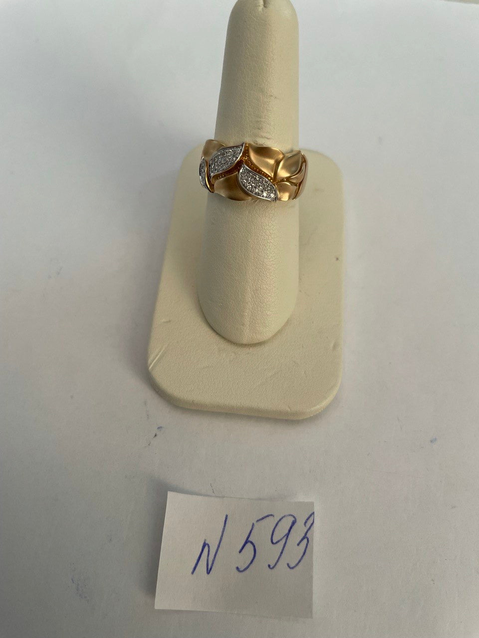 Leaf Leaves Nature Inspired Pave Set 14K Yellow Gold Statement Band Ring