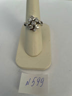 Floral Flower Bouquet White Diamonds 14K White Gold Statement Cocktail Ring