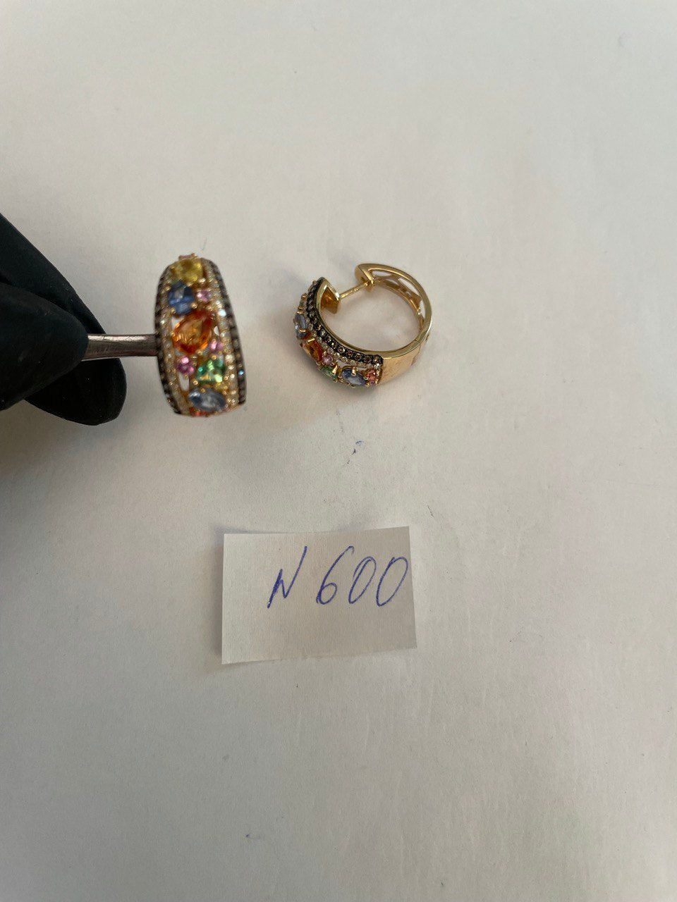 Multicolor Rainbow Sapphires Diamonds 14K Yellow Gold Statement Cluster Earrings