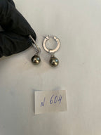 Grey Silver Black Tahitian Pearl 14K White Gold Diamonds Huggie Hoop Earrings
