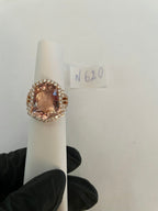 Shield Kite Shape Peach Pink Morganite Diamond Halo 18K Rose Gold Fancy Ring