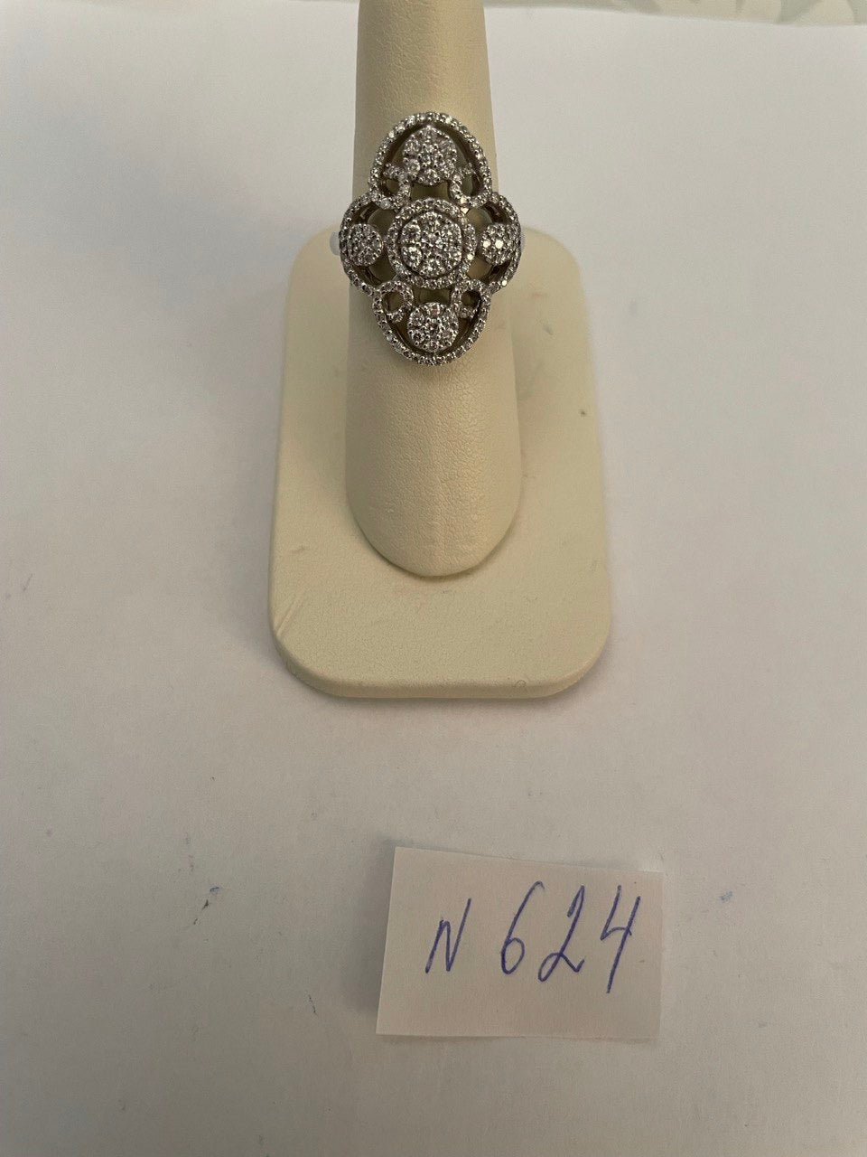 White Brilliant Diamonds Symbol Halo Pave Set 14K White Gold Statement Ring